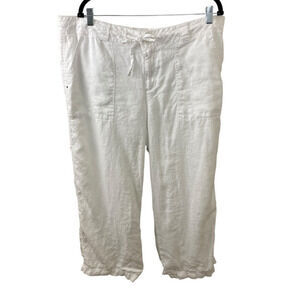 Johnny Was Calme XL White Organic Linen Tie Waist Wide Leg Pants Coastal Beachy